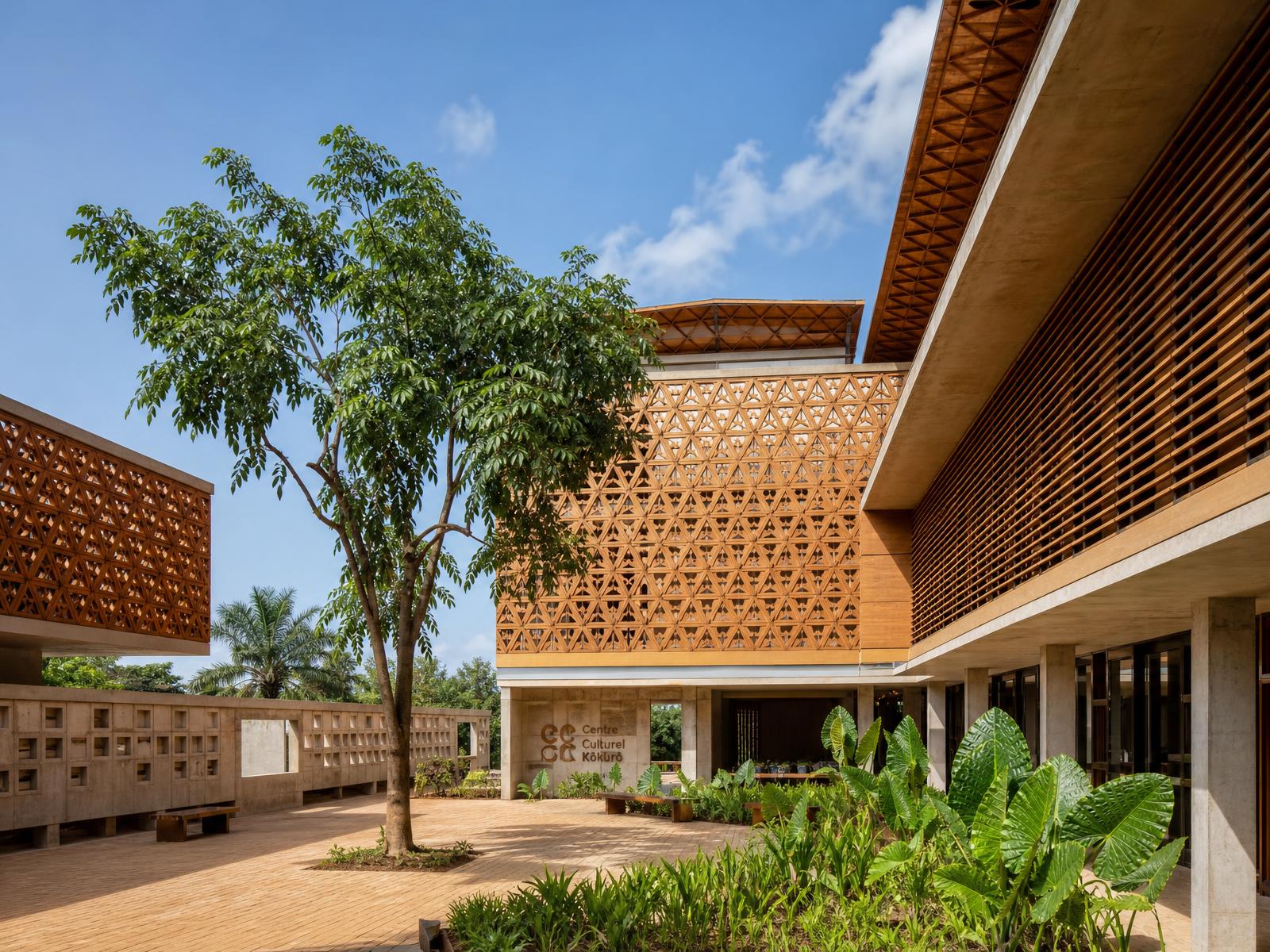 Cultural centre in Ghana with a latticed screen facade